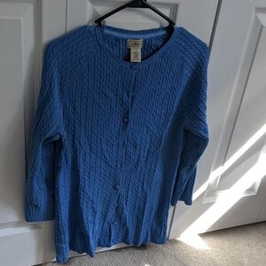 Women's size Large- L.L. Bean Blue Cardigan Sweater Classic Knit